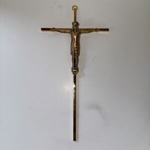 Vintage Brass Metal INRI‎ Cross Crucifixion Hanging 10"